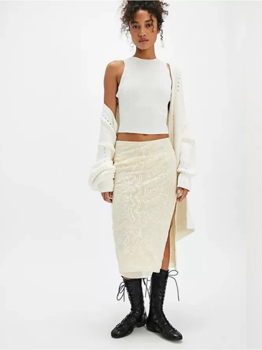 Intimately Free People Western Dreams Half Slip Nylon Lace Embroidered Skirt S